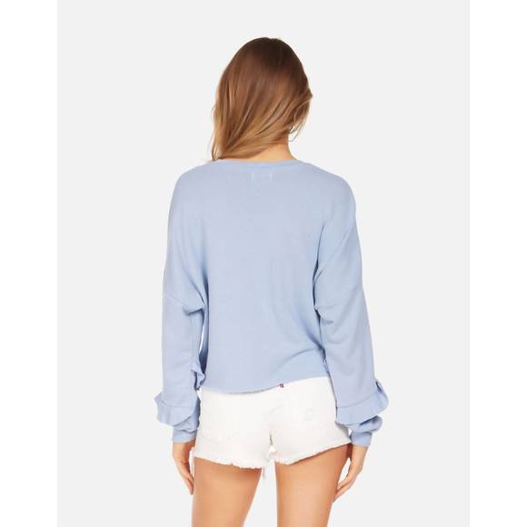 NEW LAUREN MOSHI chevelle crop pullover floral dove in soft sky blue - Picture 2 of 2